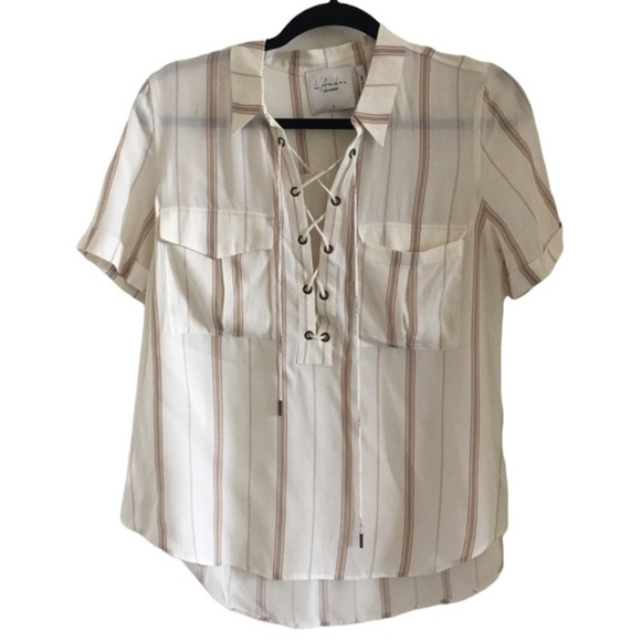 L’Academie Revolve Safari Lace Up Blouse Striped Womens Small - Picture 4 of 8